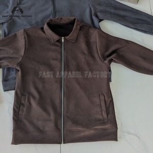 Veste zippée marron personnalisée pour hommes et femmes, respirante, avec logo imprimé sur mesure et fabrication OEM, manches longues. - Product Image 2