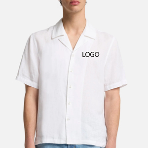 Camiseta de Lino para Hombre, Estilo Urbano Casual, con Cuello Camisero y Manga Corta, Diseño con Logotipo, Servicio OEM para Uso Diario Informal - Product Image 1