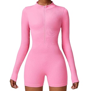 Women's Seamless Ribbed Zipper Long Sleeves Butt Lift Fitness Were High Quality One Piece <b>Bodysuit</b> - Product Image 1