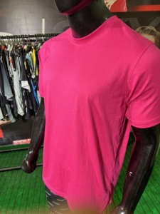 T-shirt en tricot à manches courtes pour homme, rose, col rond, coupe classique, couleur unie, style décontracté, logo sur le devant, séchage rapide - Product Image 4