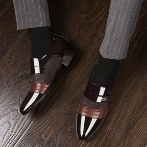 New Men's Glossy Leather Shoes Business Formal Casual Shoes Plus Size Metal Decor Versatile Dress Shoes for Men - Product Image 2