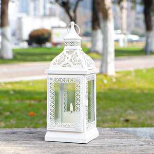 Classic <b>Moroccan</b> Decorative <b>Lantern</b> with White Metal Hanging Candle Holder for Wood Candle at Export - Product Image 1
