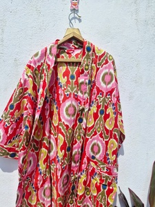 Robe Kimono en Coton Imprimé Abstrait Indigo pour Femme, Cache-maillot de Plage Léger, Peignoir Décontracté, Robe Cache-cœur - Product Image 2