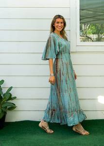 Vestido Maxi Tie Dye Personalizado, Estampado Sólido, Estilo Lindo, Cintura Natural, Sin Mangas, Tela de Rayón y Algodón, Elegante para Vacaciones - Product Image 2