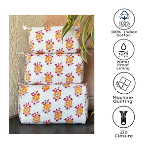 Premium Hand Block Print <b>Toiletry</b> Bag Set of 3 Sizes Multi Function Cosmetic Travel <b>Storage</b> Bags for Men Women PVC Inner Lining - Product Image 3