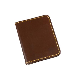 Handstitch Vintage Brown Cowhide Bifold <b>Billfold</b> Slim Card Case Red Contrast Stitching Detail Compact Multi Slot Leather Wallets - Product Image 1