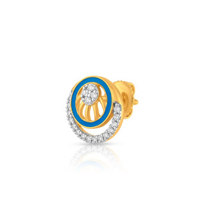 Golden <b>Blue</b> Enamel Circle Diamond <b>Stud</b> <b>Earrings</b> - Product Image 2