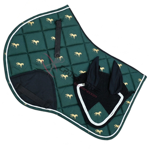 Premium Leopard Equestrian Set Shock Absorbing <b>Quilted</b> saddle Pad with Matching Fashion Fly Veil Ear Net for Equestrian use - Product Image 1