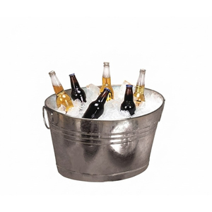 Seau à glace en métal galvanisé en gros avec poignées en bois, bac à vin ovale en acier pour boissons, idéal pour les fêtes - Product Image 2