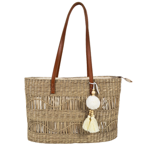 Bolso Tote Casual de Paja Tejida a Mano con Cierre de Cremallera, Correa Cruzada, Estilo Vintage, Ecológico, Hecho a Mano, Capacidad Personalizable - Product Image 1