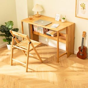 Bamboo Folding Desk Space-Saving Computer Desk for Small Spaces Foldable <b>Study</b> <b>Table</b> for Home Office Bedroom Dorm Apartment - Product Image 1