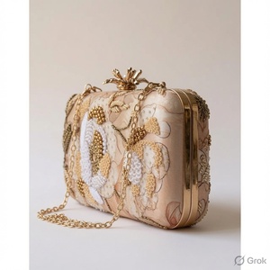 กระเป๋าคลัทช์ AZIZA FASHION DREAM ประดับลูกปัดลายดอกไม้สุดหรู พร้อมสายโซ่ กระเป๋าถือทำมือสำหรับงานกลางคืน ความจุสูงสุด 1 ลิตร บุด้วยโพลีเอสเตอร์ ปิดแบบฝาปิด - Product Image 2