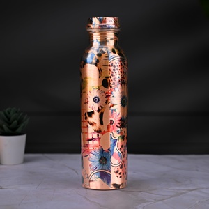ขวดน้ำทองแดงคุณภาพพรีเมียม ลายดอกไม้ พกพาสะดวก พร้อมฝาปิด - Product Image 1