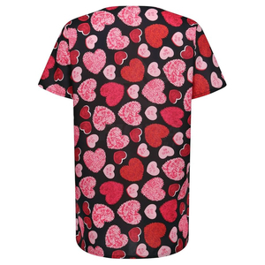 Haut de blouse médicale personnalisé pour femme, imprimé cœur Saint-Valentin, col cache-cœur, manches courtes, uniforme d'infirmière avec poches - Product Image 3