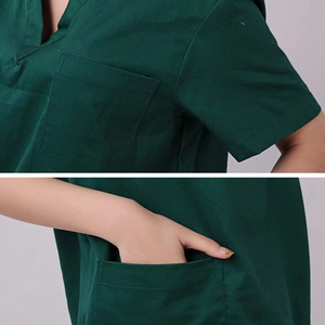 Conjuntos de uniformes médicos de manga corta para mujer, de colores sólidos, con cuello en V, de poliéster y elastano tejido, personalizados, de alta calidad, con detección de agujas - Product Image 2
