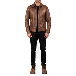 2026 Best Style Custom Coated Genuine <b>Leather</b> Stand Collar <b>Jacket</b> for Men Slim Fit Comfortable Breathable Vintage Varsity <b>Jacket</b> - Product Image 3