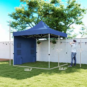 Tenda a Baldacchino Pop-up 3x3 Metri Blu Scuro Resistente con Pareti Laterali UPF50+ e Tasche Portaoggetti, Riparo Solare Istantaneo - Product Image 3