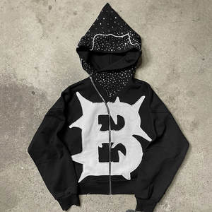 Sweat à capuche pour homme effet vieilli avec broderie en fil de satin, en coton épais - Product Image 5