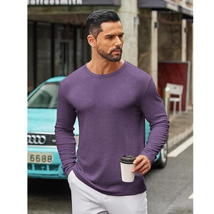 T-shirt en coton uni à manches longues pour homme, col rond décontracté, impression personnalisée, fournisseur en gros OEM ODM - Product Image 2