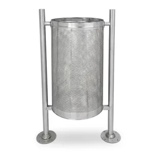 Stainless Steel Perforated Outdoor Waste <b>Bin</b> with Dual Post Stand for Park Garden Street Commercial Area Waste <b>Bin</b> Metal - Product Image 4