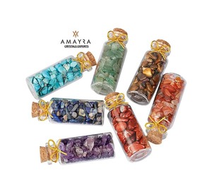 Gemstone Seven Chakra Chips Glass Wish Bottles <b>Sets</b> 7-Piece Natural Chakra Stone Healing Kit <b>Set</b> from Amayra <b>crystals</b> Exports - Product Image 2