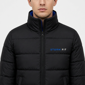 Men's Winter Puffer <b>Jacket</b> Stand Collar Zipper Closure Windproof Casual 100% Polyester Material Solid Color - Product Image 6