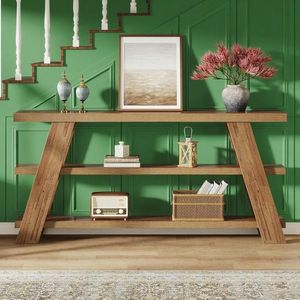 70.9\" Extra Long 3-Tier Wooden Sofa <b>Table</b> with Storage for Behind the Couch Console Accessory - Product Image 5