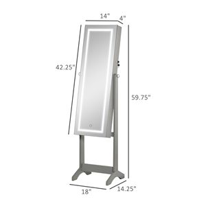 Armadietto Portagioie Grigio con Serratura, Specchio a Figura Intera e 4 Angoli Regolabili - Organizzatore da Terra - Product Image 3