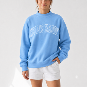 Sudadera de Lujo para Mujer, Oversize, de Forro Polar con Cuello Alto Simulado, de Algodón Cepillado, para Uso Diario, Fabricación de Ropa de Boutique - Product Image 1