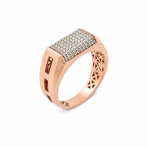 Mens 18KT Rose Gold Rectangular Micro Pave Cubic Zirconia Signet <b>Ring</b> Openwork Side Design Polished <b>Statement</b> Wedding Party - Product Image 2