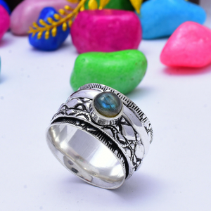Labradorite <b>Spinner</b> <b>Ring</b> 925 Sterling Silver Fidget <b>Ring</b> Handmade Meditation Jewelry for Women - Product Image 1