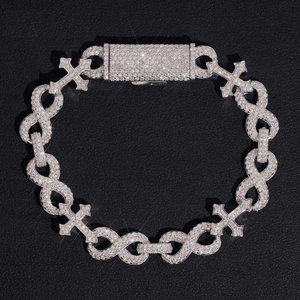 Bracelet Moissanite Iced Out avec maillons croisés, chaîne cubaine, bijoux de luxe Hip Hop, bracelet éclatant pour hommes et femmes - Product Image 1