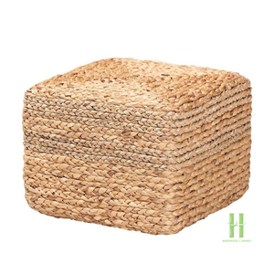 Rattan Round <b>Pouf</b> Indoor Rustic Design Natural Color Weaved Seat - Product Image 3