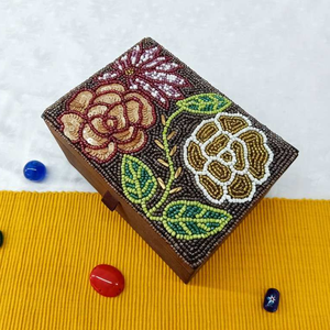 Coral Branch Beaded Jewelry <b>Box</b> Artisan Embroidered MDF <b>Keepsake</b> Organizer for Boutique Wholesale Collections - Product Image 3