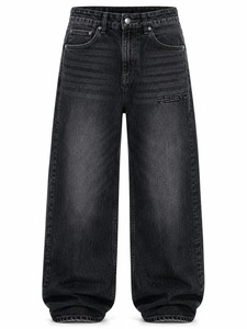 Jean en denim délavé coupe droite pour homme Relevo, taille haute, coupe classique, en coton noir, idéal pour l'automne - Product Image 3
