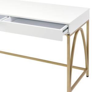 Lightmane <b>White</b> <b>High</b> <b>Gloss</b> Writing <b>Desk</b> with Gold Finish Elegant Computer <b>Desk</b> - Product Image 4
