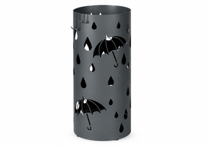 Paragüero Moderno de Metal Negro con Diseño de Gota de Lluvia, Ganchos, Capacidad para 12 Paraguas, Recubrimiento en Polvo - Product Image 1