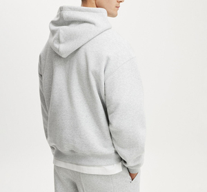 Sweat-shirt à capuche surdimensionné en molleton de coton gris chiné pour homme avec poche avant, décontracté, automne - Product Image 2