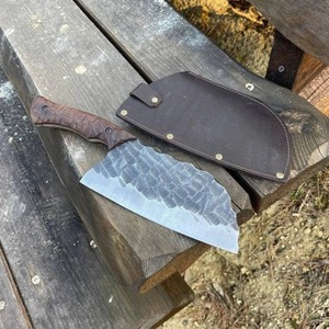 Cuchillo de Cocina y Chef Hecho a Mano con Hoja de Acero al Carbono, Punta Caída, Mango de Madera y Borde Dentado |   Personalizable por OEM - Product Image 6