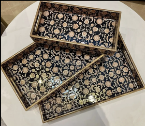 Juego de bandejas hechas a mano Diseñadores Look Bandeja de servicio más vendida Platos de madera Bandeja de madera natural de la India - Product Image 2