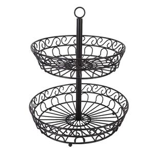 Panier à fruits en métal noir à 2 niveaux, support décoratif en fil métallique, organisateur de comptoir, panier de rangement rustique pour fruits et légumes de cuisine - Product Image 5