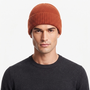Rust Orange Ribbed Knit Beanie <b>Hat</b> for <b>Men</b> Solid Color Warm <b>Winter</b> Cap Casual Adult - Product Image 5