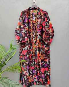 Robes kimono en velours bleu marine à imprimé jungle, robe de mariée en velours pour le thé du matin, robe de demoiselle d'honneur, robe en velours de coton pour femme - Product Image 3