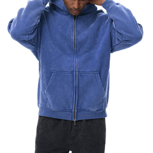 Sweat-shirts à capuche pour hommes de qualité supérieure, effet usé, fermeture éclair intégrale, effet délavé soleil, style vintage, lavage à l'acide personnalisé. - Product Image 5