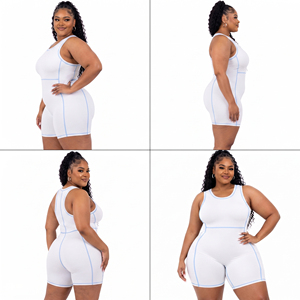 Plus Size Sports Fitness <b>Romper</b> Contrast Stitching Racerback Jumpsuit Shorts 240 GSM Polyester Spandex <b>Romper</b> One Piece - Product Image 6