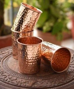 <b>Bulk</b> Wholesale Hammered Copper <b>Water</b> Glass Handmade Pure Copper Drinking Tumbler for Kitchen Restaurant and Hotel Supply - Product Image 1