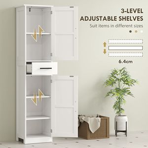 Mobiletto in Lino Bianco Stile Rustico per Bagno, 170 cm di Altezza, con Ante e Ripiani in MDF, Ideale per Ospedali - Product Image 6