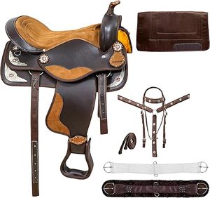 Sillín de caballo de cuero genuino Western Trail, auténticos sillines Western Trail, funda de sillín de caballo de cuero Western - Product Image 1