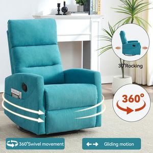Poltrona Reclinabile Manuale in Tessuto Blu con Funzione Dondolo e Girevole per Soggiorno - Product Image 3
