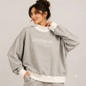 เสื้อสเวตเชิ้ตคอเต่าทรงโอเวอร์ไซส์สำหรับผู้หญิง ผ้าฝ้ายพรีเมียมเนื้อนุ่ม สไตล์สตรีทแวร์ทรงบ็อกซี่  รับสกรีนโลโก้ - Product Image 1